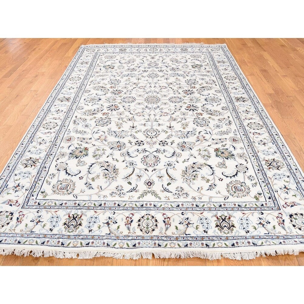Shahbanu Rugs Wool and Silk 300 Kpsi Ivory Nain Hand-Knotted Oriental Rug - 6'0" x 9'4"