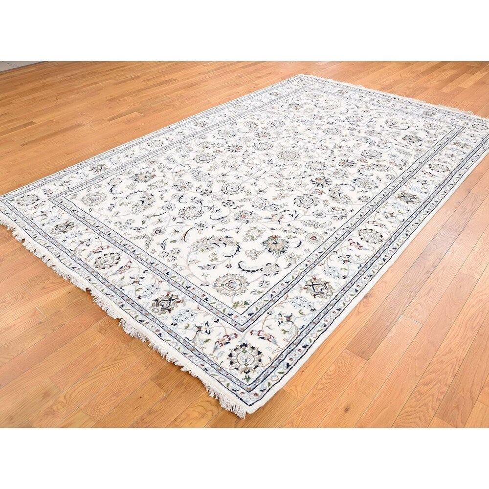 Shahbanu Rugs Wool and Silk 300 Kpsi Ivory Nain Hand-Knotted Oriental Rug - 6'0" x 9'4"