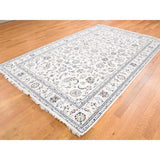 Shahbanu Rugs Wool and Silk 300 Kpsi Ivory Nain Hand-Knotted Oriental Rug - 6'0" x 9'4"