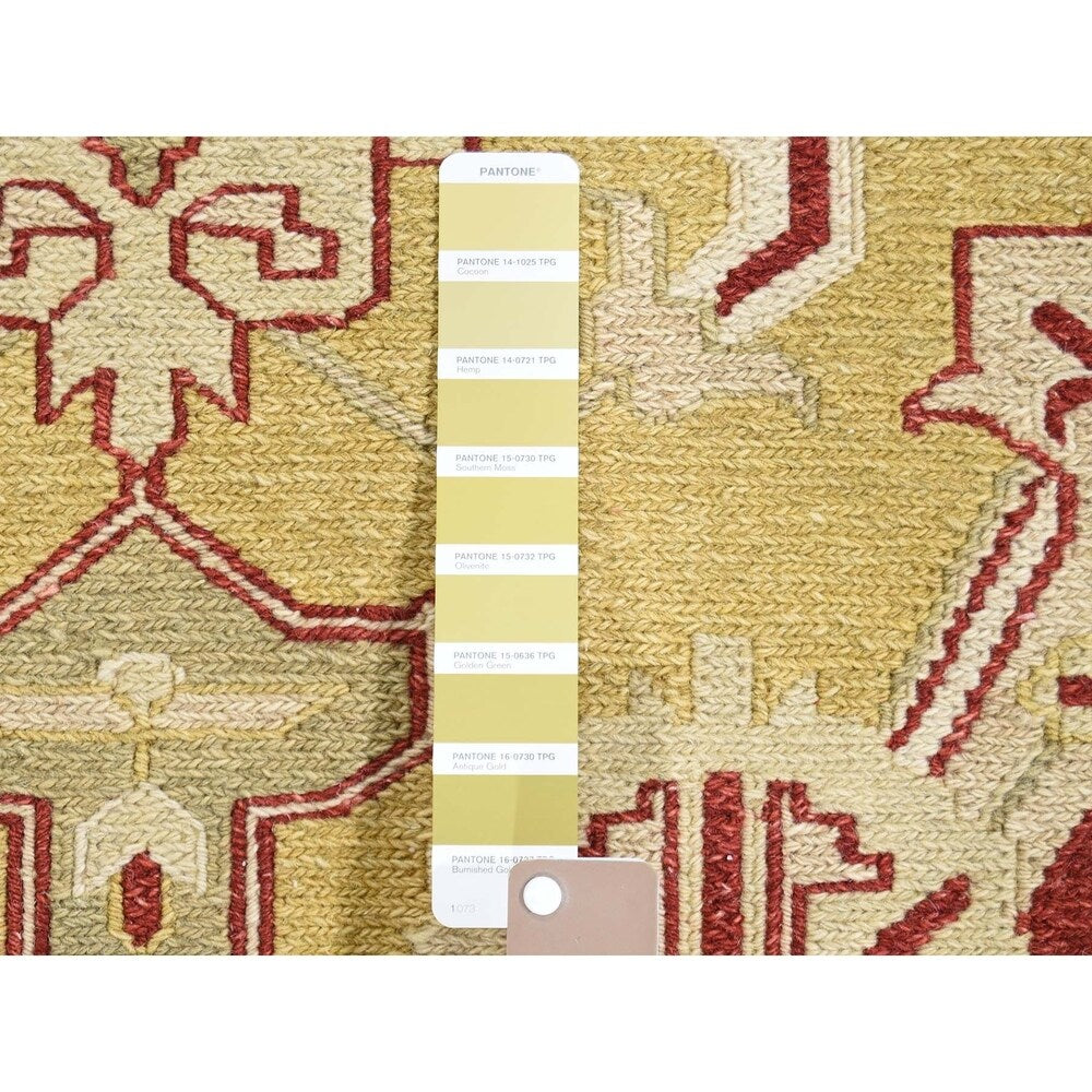 Shahbanu Rugs Yellow Soumak with Oushak Design Flat Weave Hand Woven Rug (8'0" x 9'10") - 8'0" x 9'10"