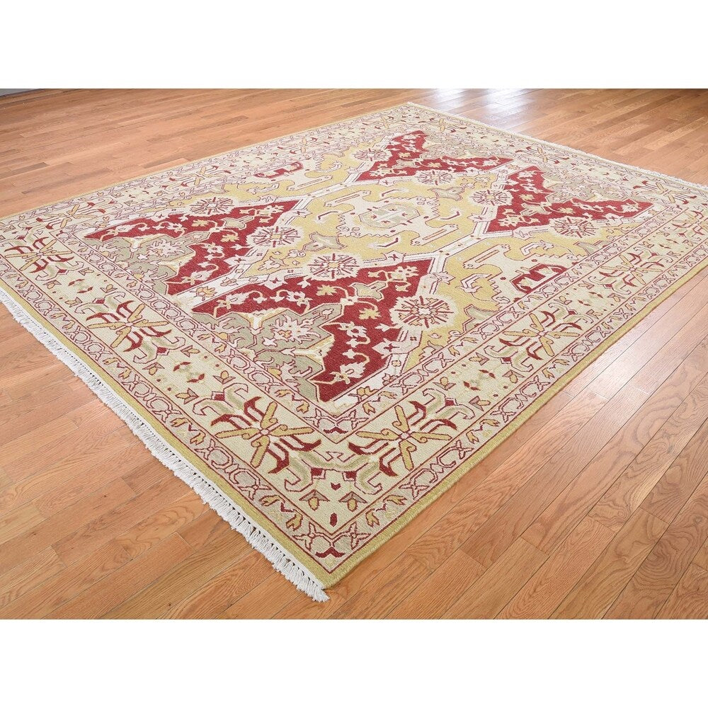 Shahbanu Rugs Yellow Soumak with Oushak Design Flat Weave Hand Woven Rug (8'0" x 9'10") - 8'0" x 9'10"