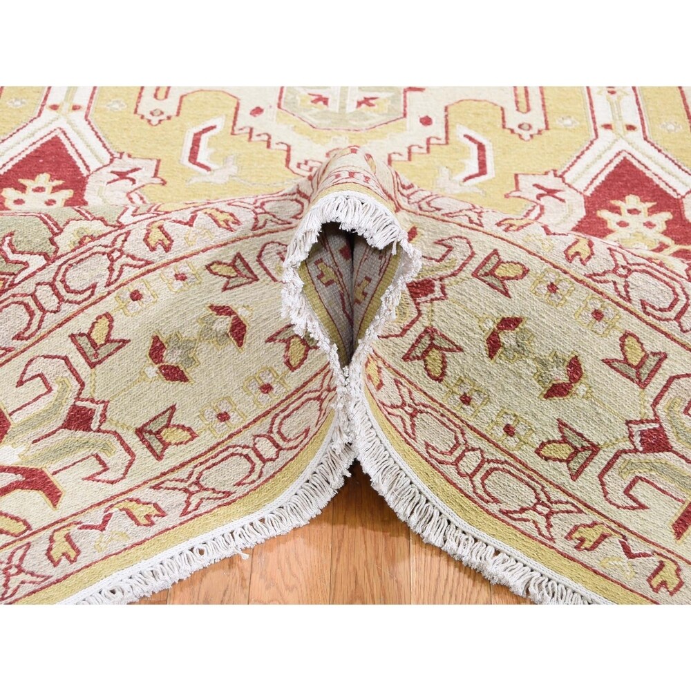 Shahbanu Rugs Yellow Soumak with Oushak Design Flat Weave Hand Woven Rug (8'0" x 9'10") - 8'0" x 9'10"