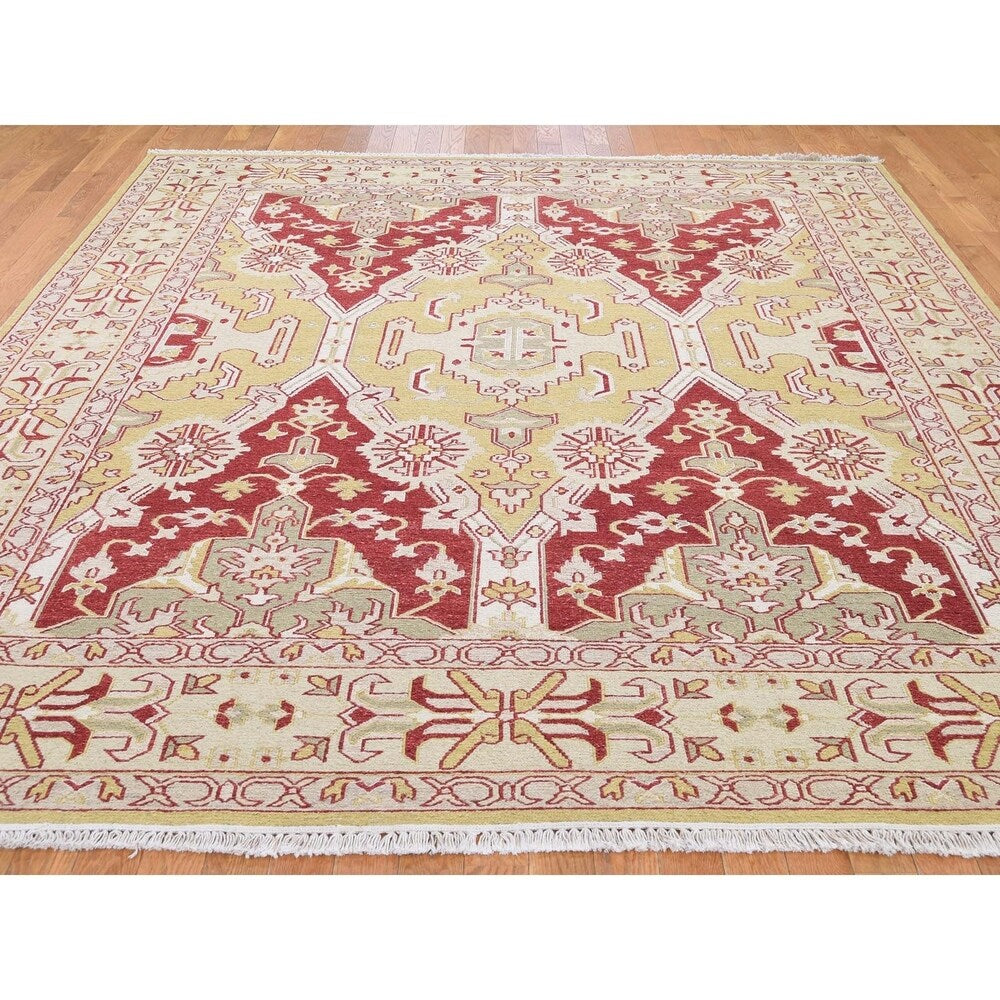 Shahbanu Rugs Yellow Soumak with Oushak Design Flat Weave Hand Woven Rug (8'0" x 9'10") - 8'0" x 9'10"