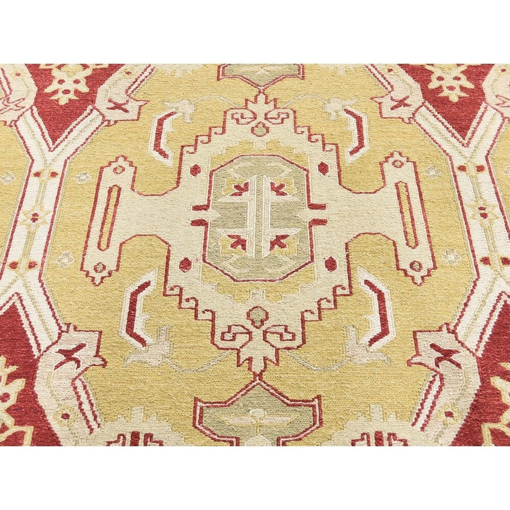 Shahbanu Rugs Yellow Soumak with Oushak Design Flat Weave Hand Woven Rug (8'0" x 9'10") - 8'0" x 9'10"