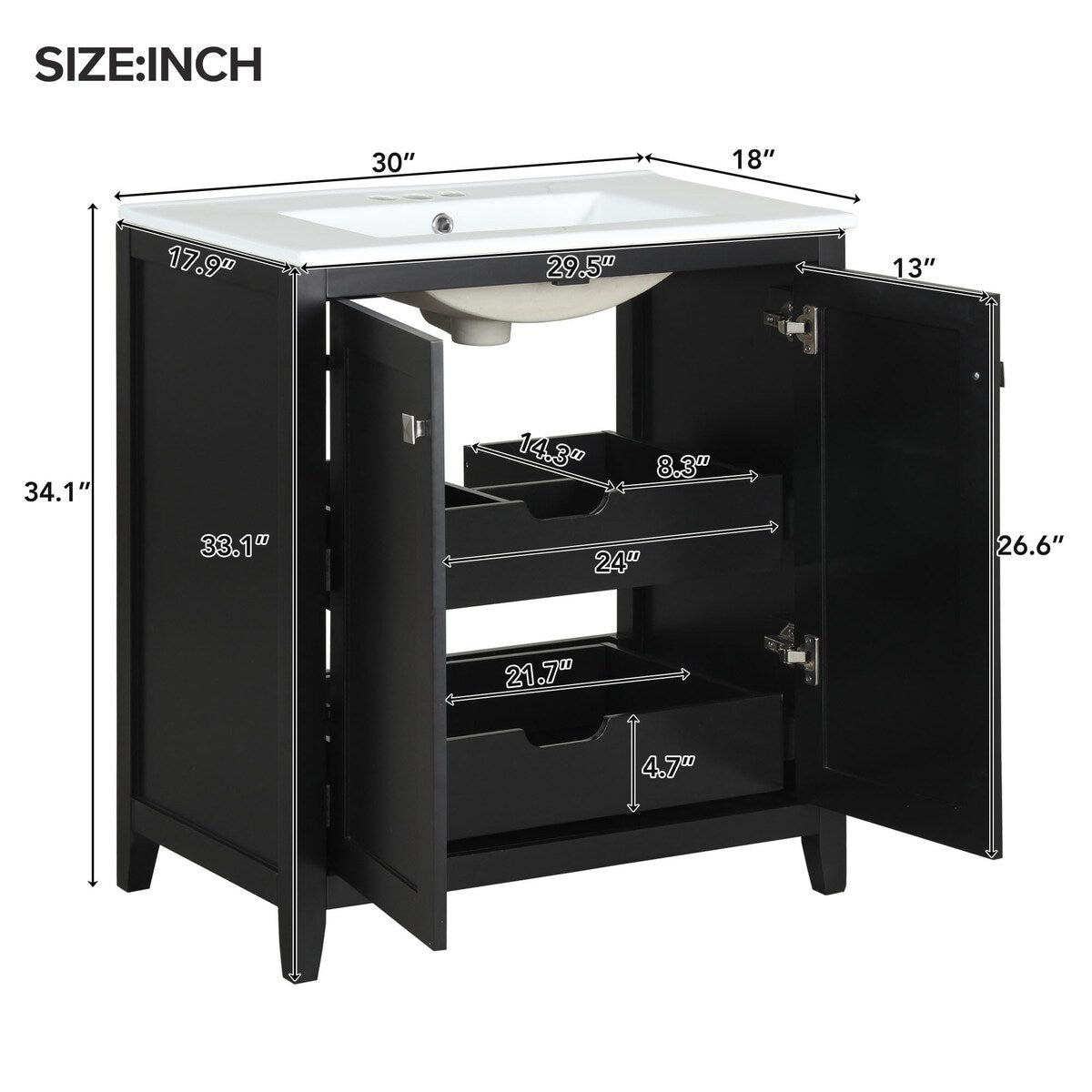 Shaker Style Bathroom Vanity with Sink Vanities, 2 Doors and 2 Drawers