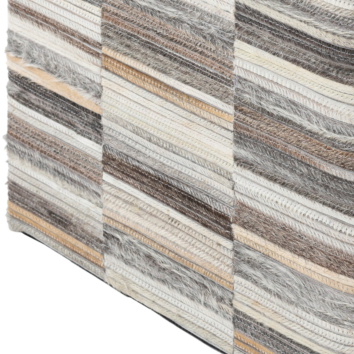 Shakir Hair on Hide Patchwork Striped Cube Ottoman