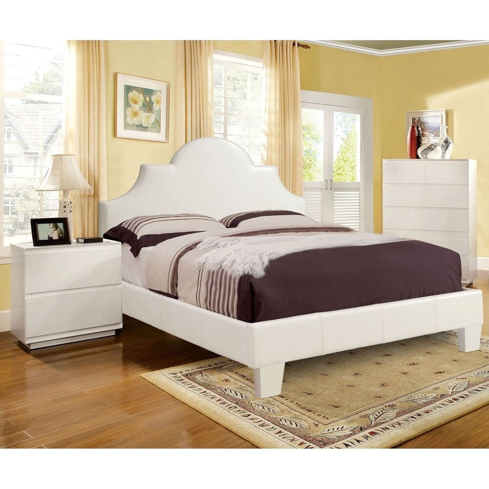 Furniture of America Veer Modern White Leatherette Crown Platform Bed
