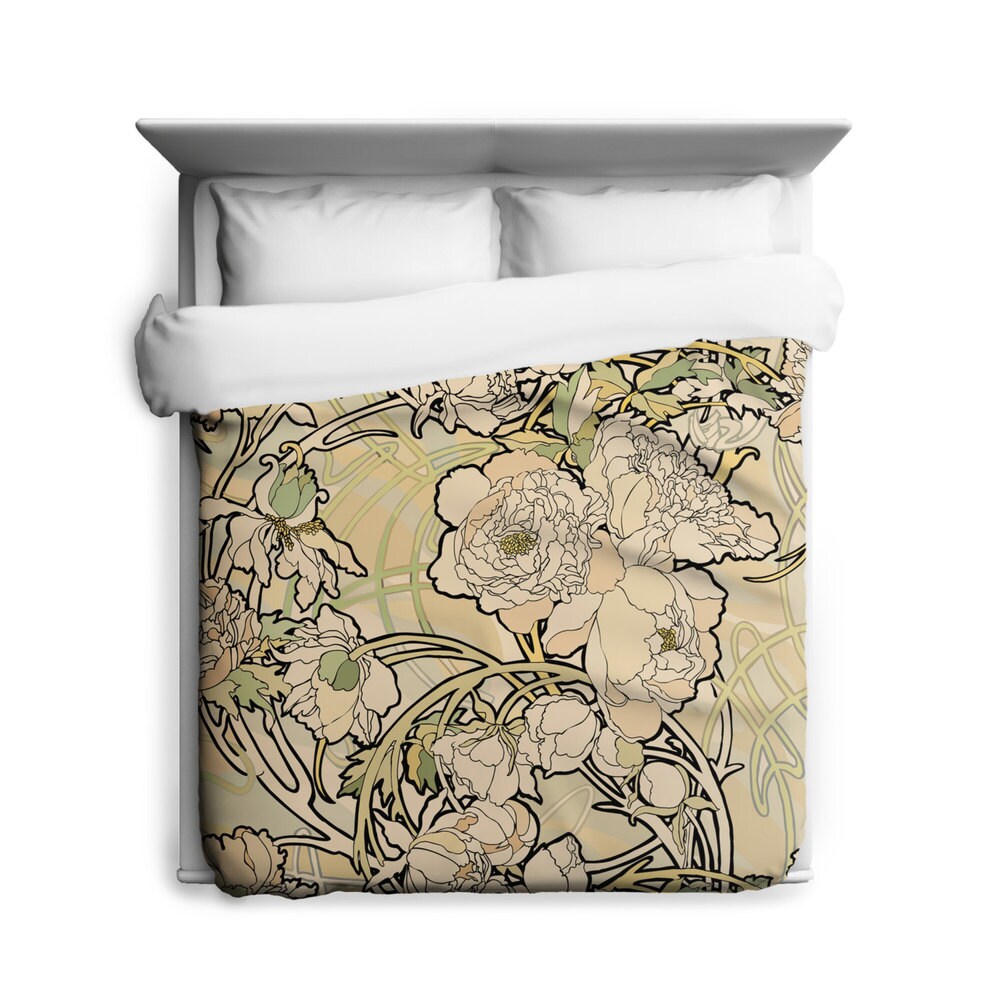 Sharp Shirter Peonies Flower/ Alphonse Mucha/ Duvet Cover
