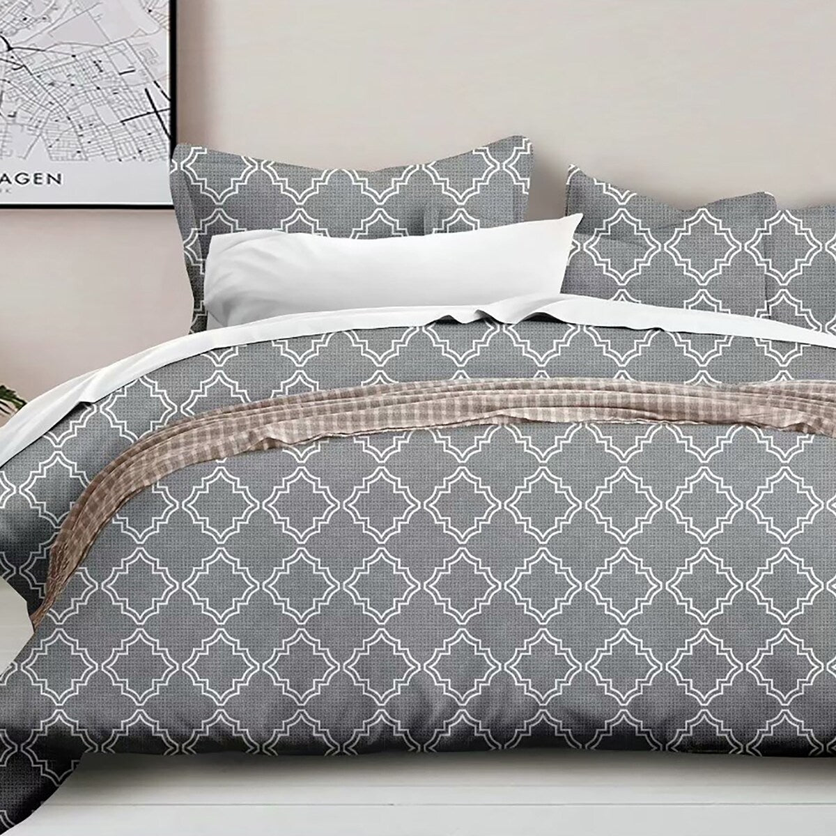 Shatex 2 Pieces Gray Geometric Microfiber Twin Comforter Set