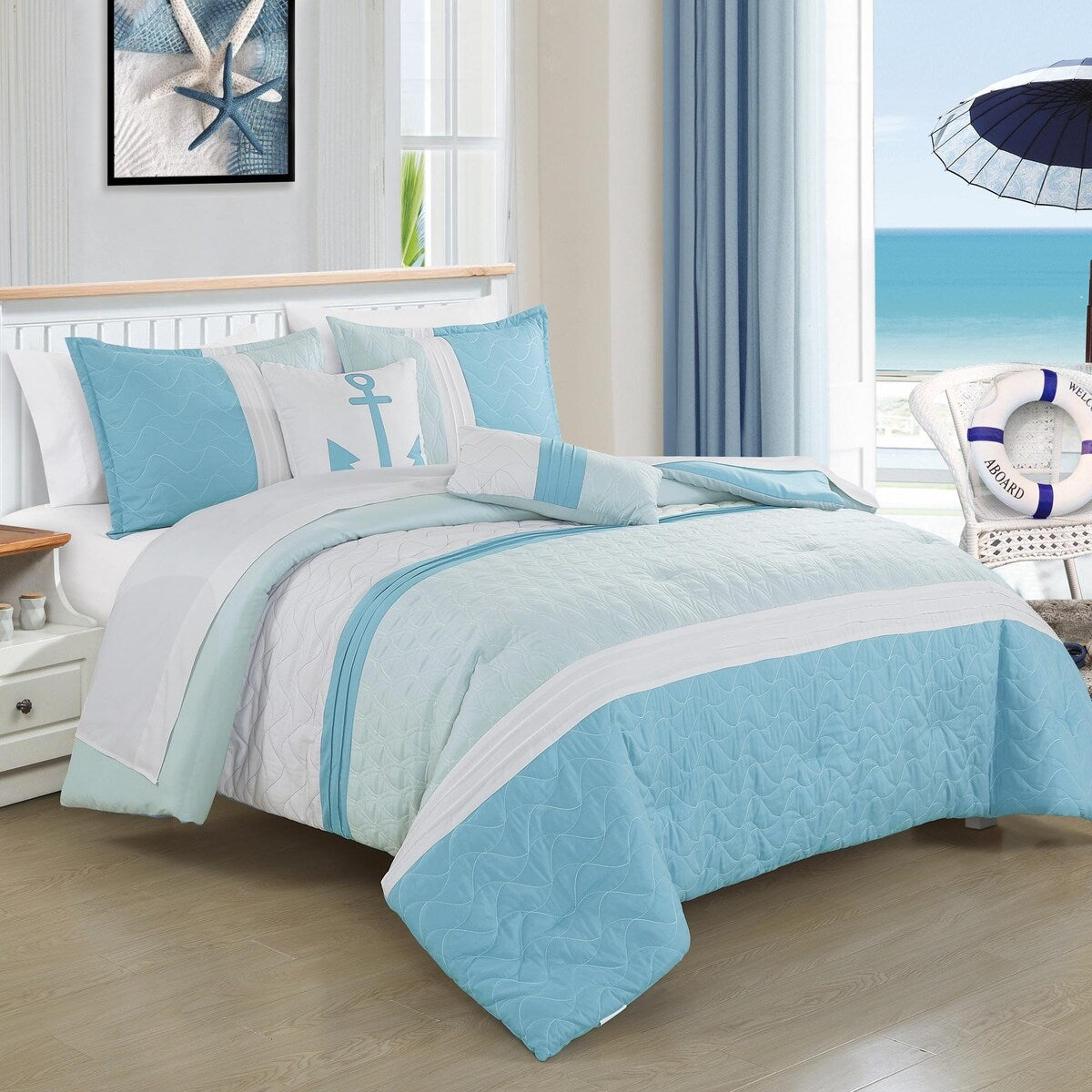 Shatex Anchors 9 Pieces Bedding Comforter Set All-season Reversible Bed in a Bag