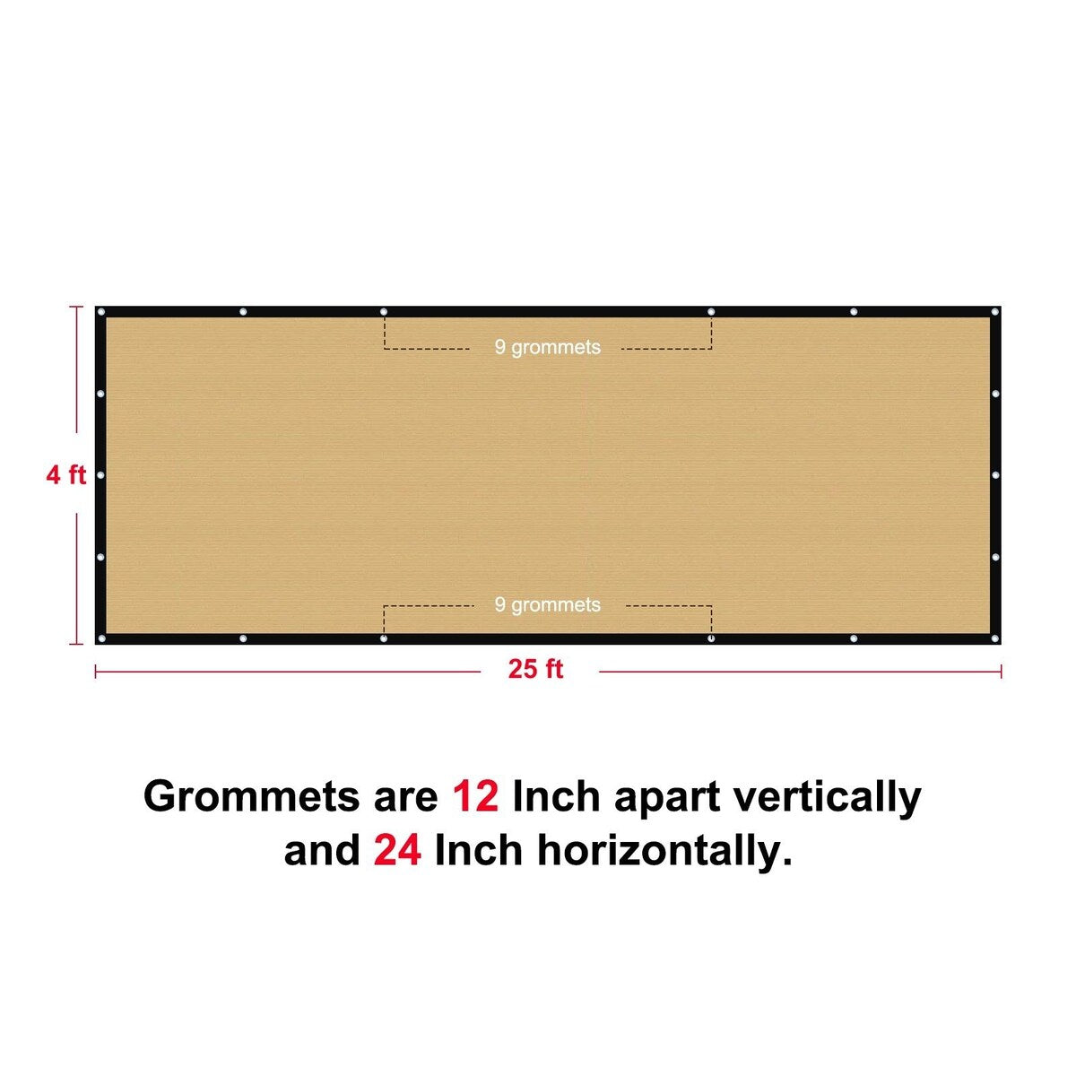Shatex Privacy Fence Screen Heavy-Duty 90% Blockage Shade Cover Fencing Net, 4 x 25 ft., Beige