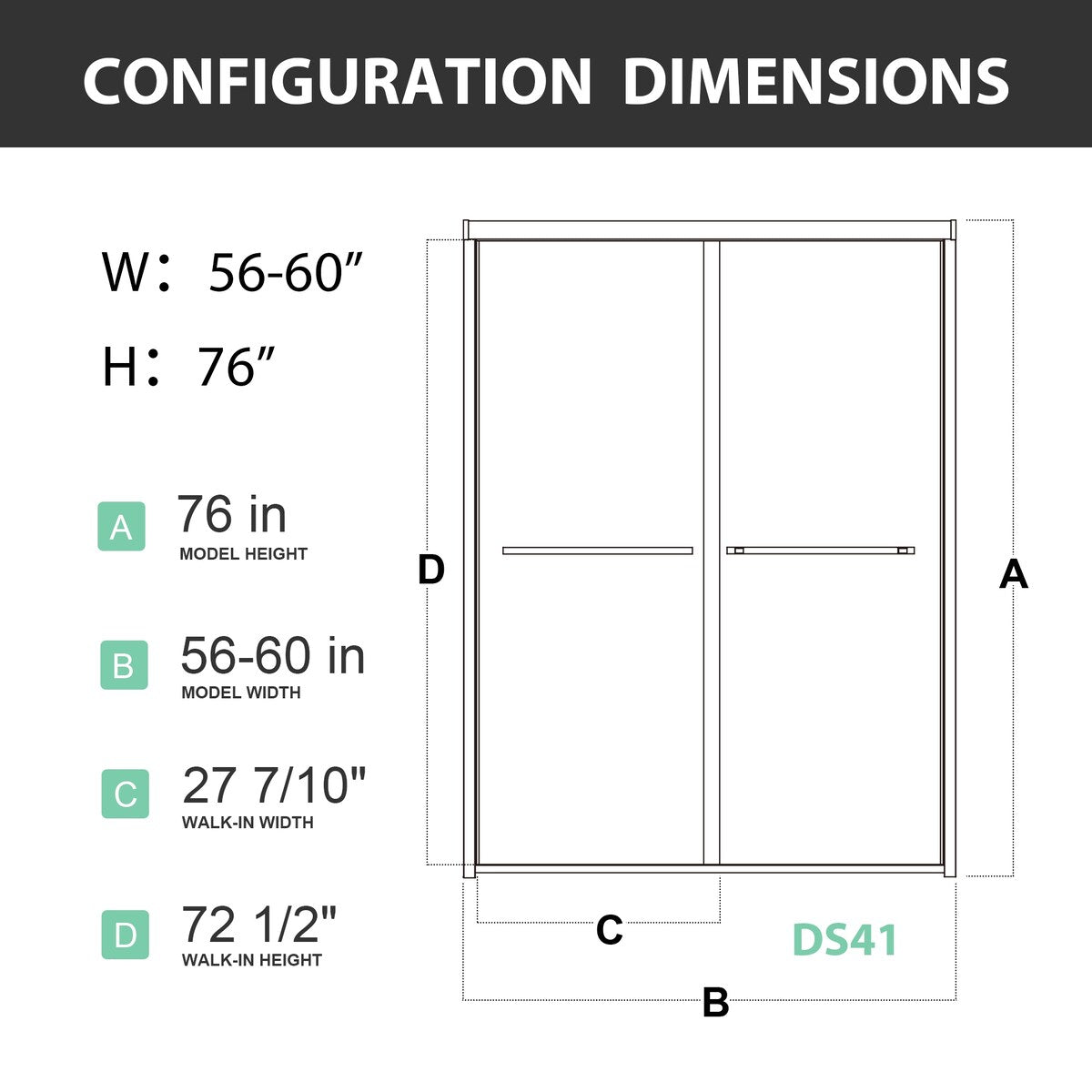 Shatterproof Laminated Glass Double Sliding Shower Door(Clear Glass)