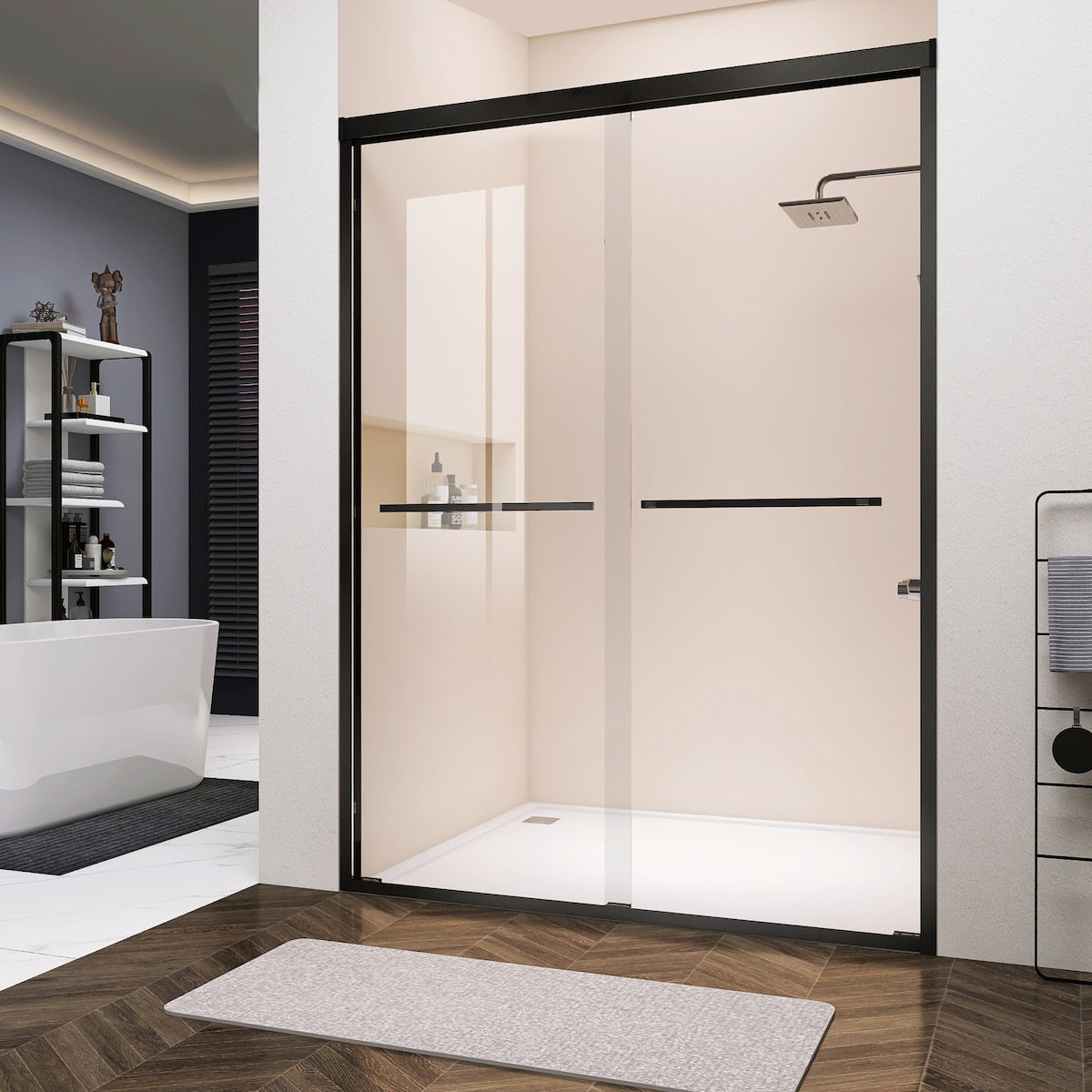 Shatterproof Laminated Glass Double Sliding Shower Door(Clear Glass)