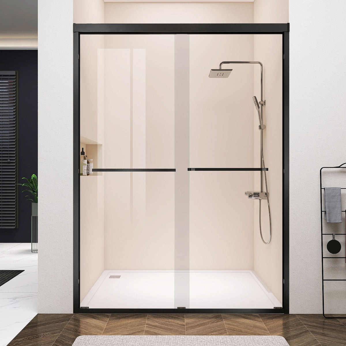 Shatterproof Laminated Glass Double Sliding Shower Door(Clear Glass)