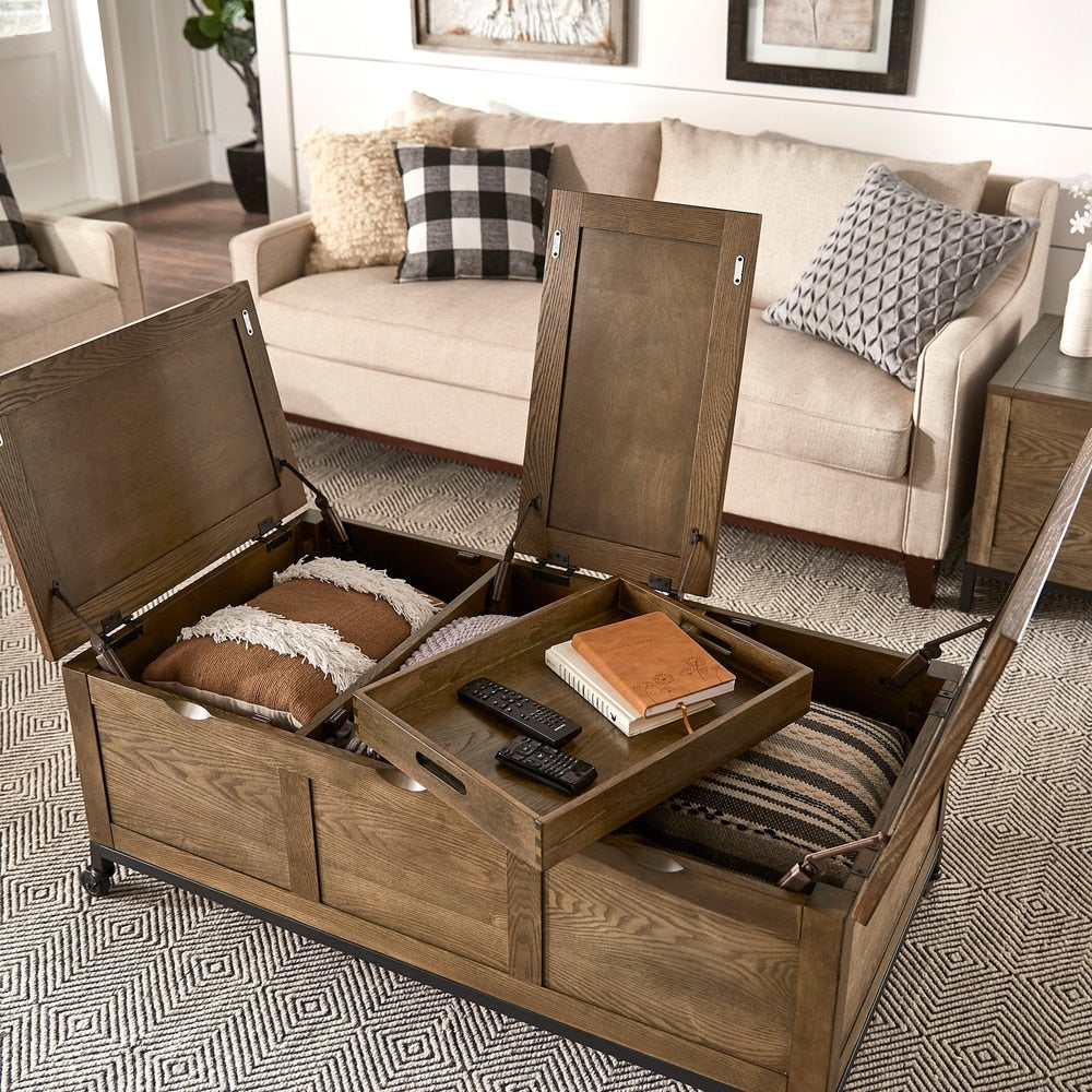 Shay Rectangular Storage Coffee Table with Removeable Tray and Caster Wheels by iNSPIRE Q Artisan