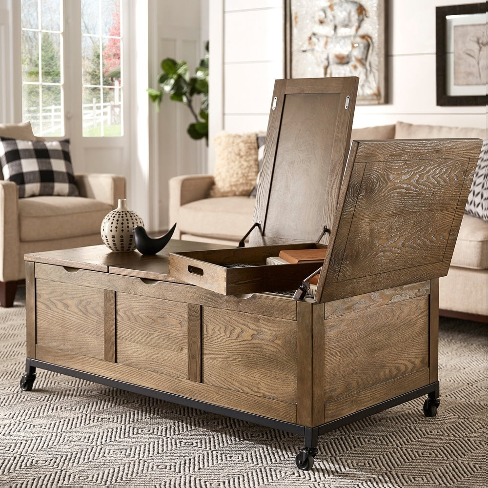 Shay Rectangular Storage Coffee Table with Removeable Tray and Caster Wheels by iNSPIRE Q Artisan