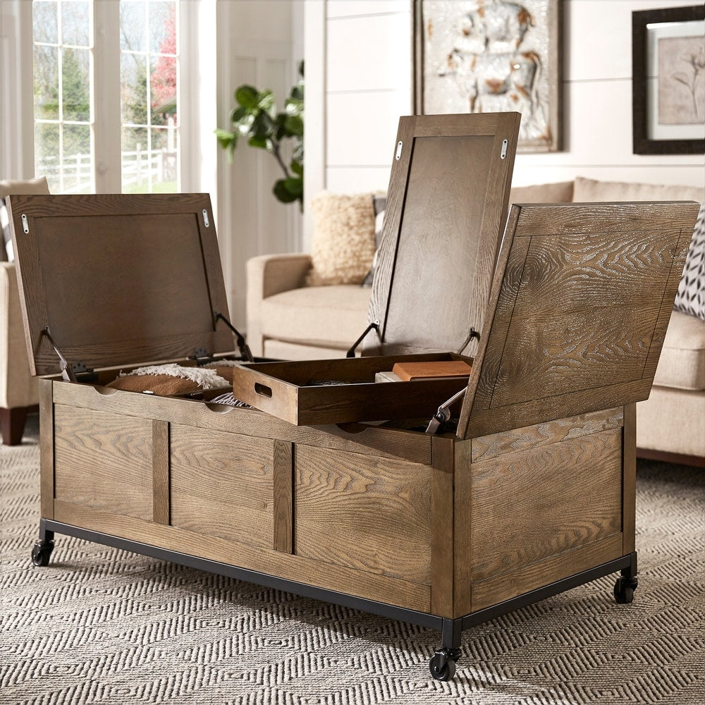 Shay Rectangular Storage Coffee Table with Removeable Tray and Caster Wheels by iNSPIRE Q Artisan
