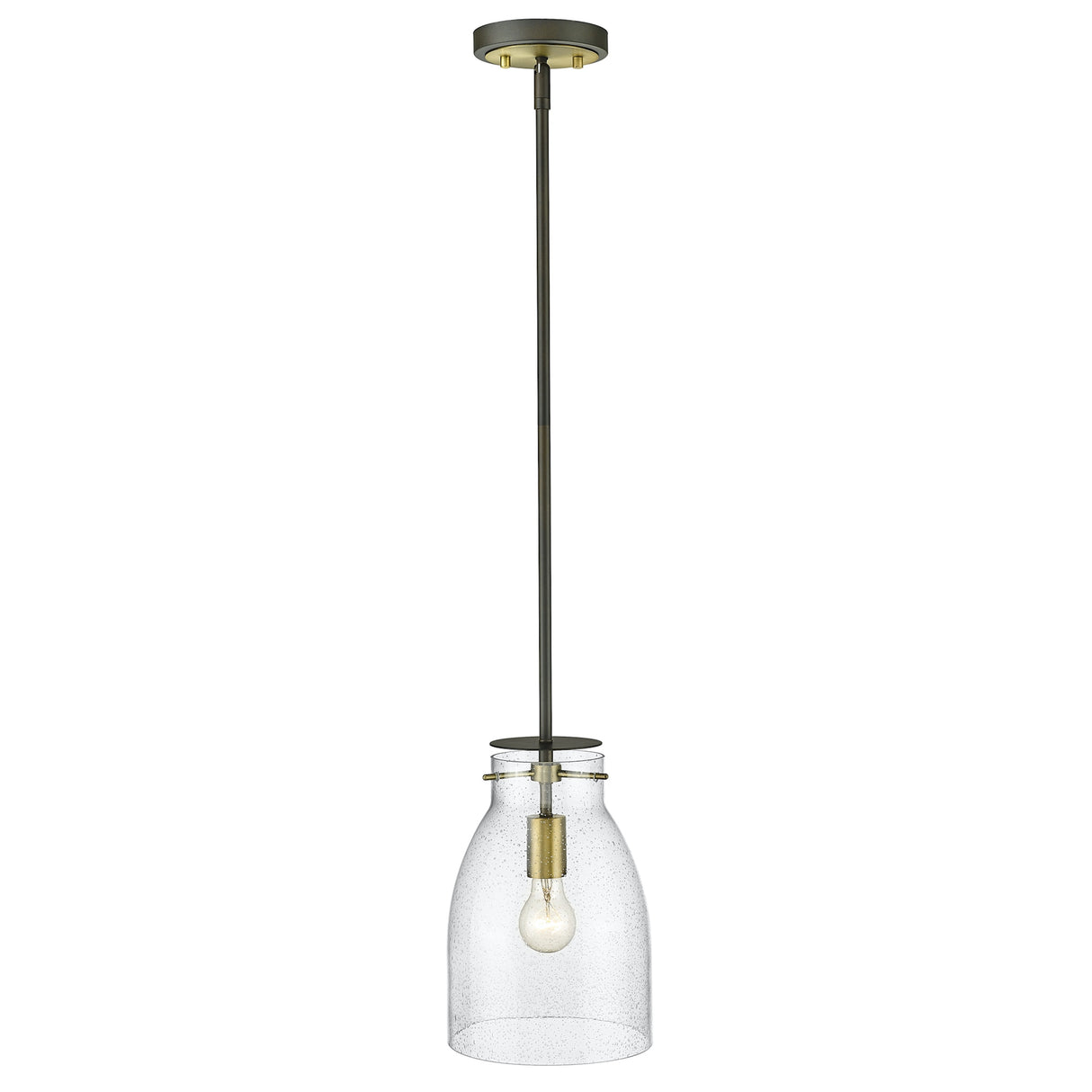 Shelby 1-light Oil Rubbed Bronze/ Antique Brass Pendant w/ Clear Seedy Glass