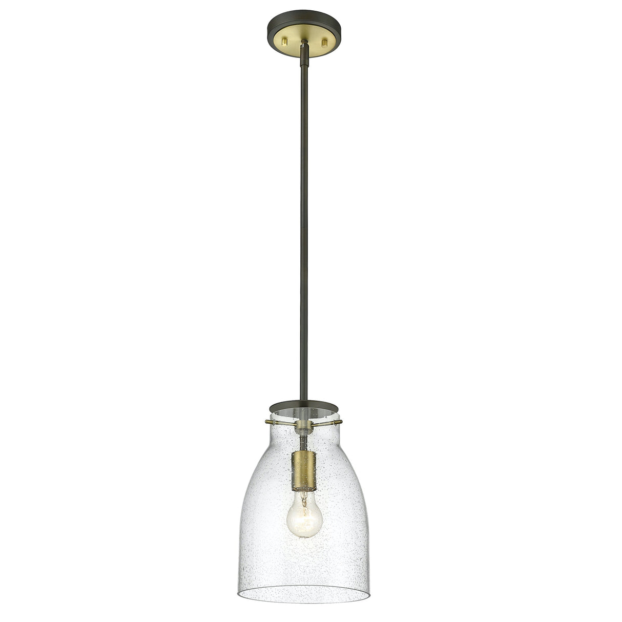 Shelby 1-light Oil Rubbed Bronze/ Antique Brass Pendant w/ Clear Seedy Glass
