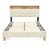Shelf Upholstered Headboard, Platform Bed with Outlet & USB Ports