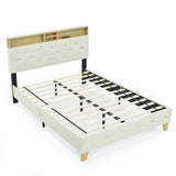 Shelf Upholstered Headboard, Platform Bed with Outlet & USB Ports