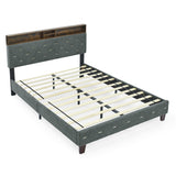 Shelf Upholstered Headboard, Platform Bed with Outlet & USB Ports