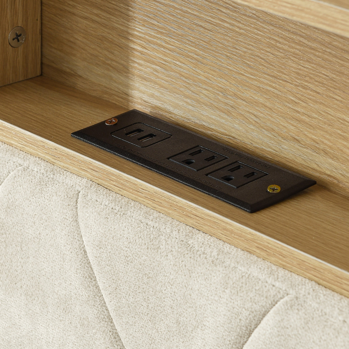 Shelf Upholstered Headboard, Platform Bed with Outlet & USB Ports