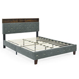 Shelf Upholstered Headboard, Platform Bed with Outlet & USB Ports
