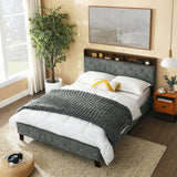 Shelf Upholstered Headboard, Platform Bed with Outlet & USB Ports