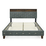 Shelf Upholstered Headboard, Platform Bed with Outlet & USB Ports
