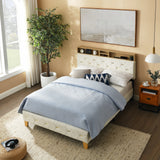 Shelf Upholstered Headboard, Platform Bed with Outlet & USB Ports