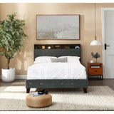 Shelf Upholstered Headboard, Platform Bed with Outlet & USB Ports