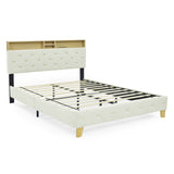 Shelf Upholstered Headboard, Platform Bed with Outlet & USB Ports
