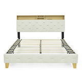 Shelf Upholstered Headboard, Platform Bed with Outlet & USB Ports