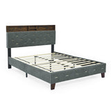 Shelf Upholstered Headboard, Platform Bed with Outlet & USB Ports