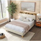 Shelf Upholstered Headboard, Platform Bed with Outlet & USB Ports