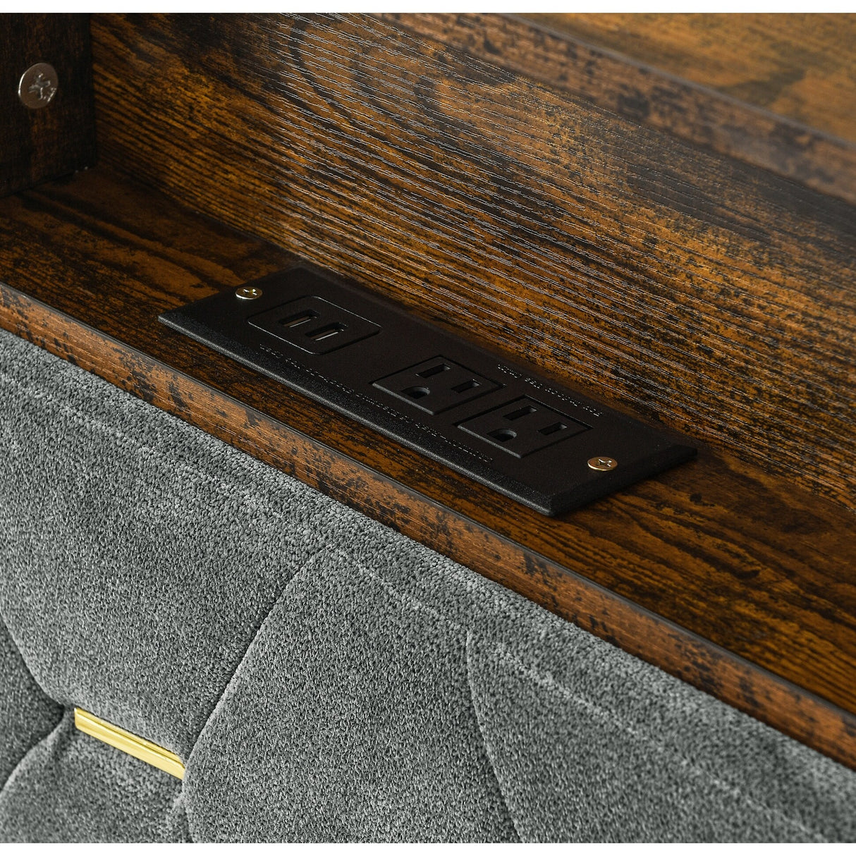Shelf Upholstered Headboard, Platform Bed with Outlet & USB Ports