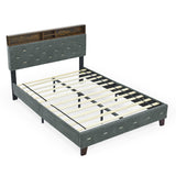 Shelf Upholstered Headboard, Platform Bed with Outlet & USB Ports