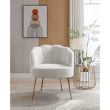 Shell Shape Teddy Fabric Armchair Accent Chair With Gold Legs For Living Room Bedroom,Creme White