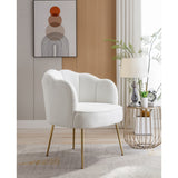 Shell Shape Teddy Fabric Armchair Accent Chair With Gold Legs For Living Room Bedroom,Creme White