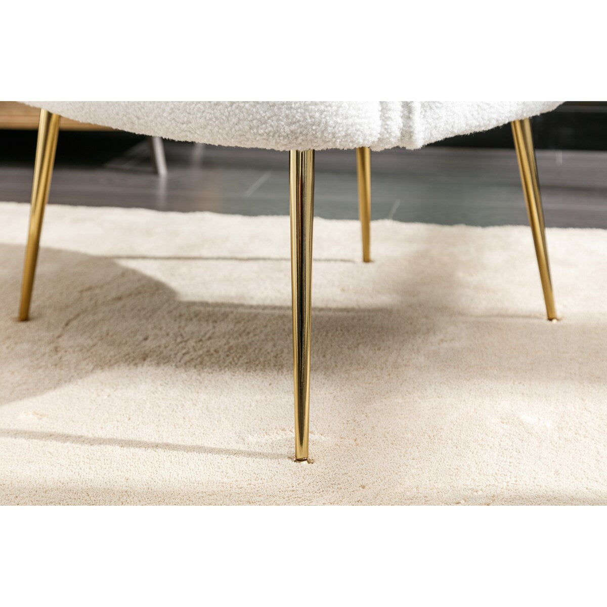 Shell Shape Teddy Fabric Armchair Accent Chair With Gold Legs For Living Room Bedroom,Creme White