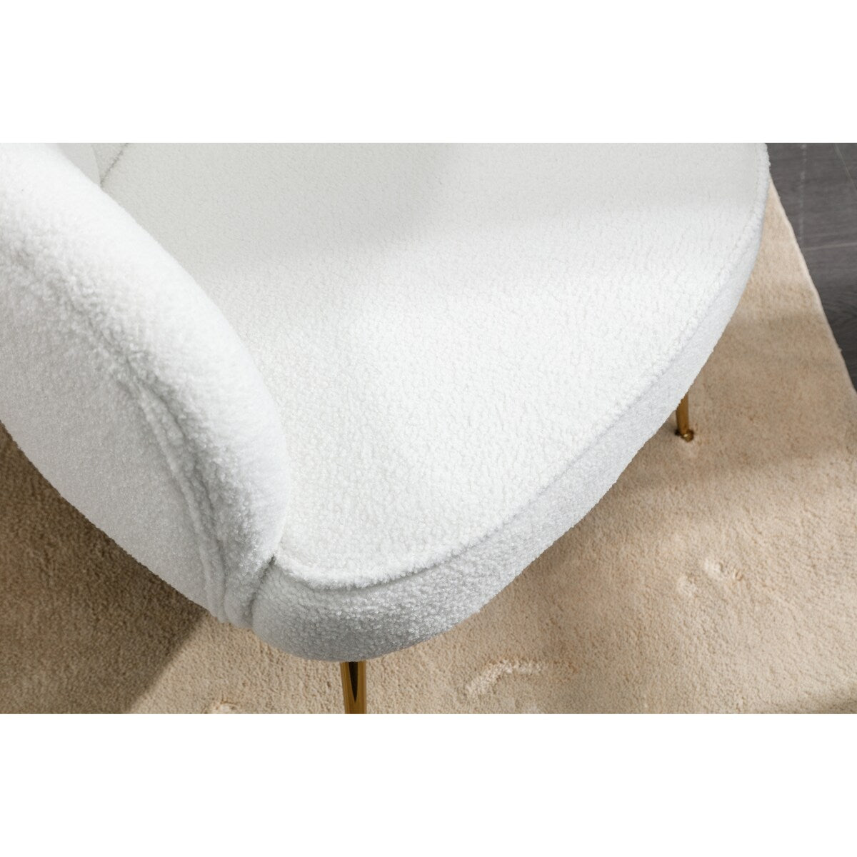 Shell Shape Teddy Fabric Armchair Accent Chair With Gold Legs For Living Room Bedroom,Creme White