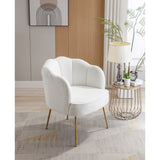 Shell Shape Teddy Fabric Armchair Accent Chair With Gold Legs For Living Room Bedroom,Creme White