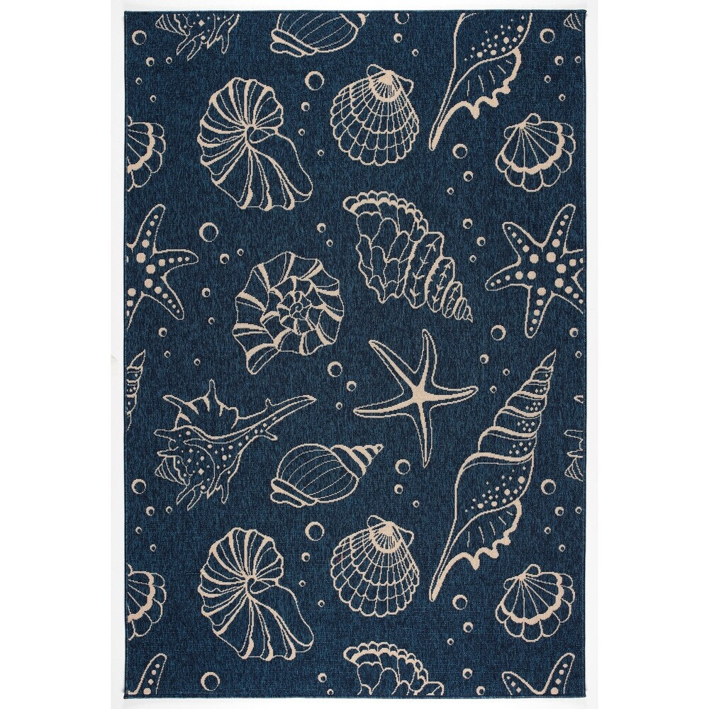 Shells Navy Beige Transitional Design Indoor/Outdoor Area Rug - 7'10" X 10'2"
