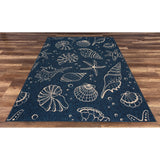 Shells Navy Beige Transitional Design Indoor/Outdoor Area Rug - 7'10" X 10'2"