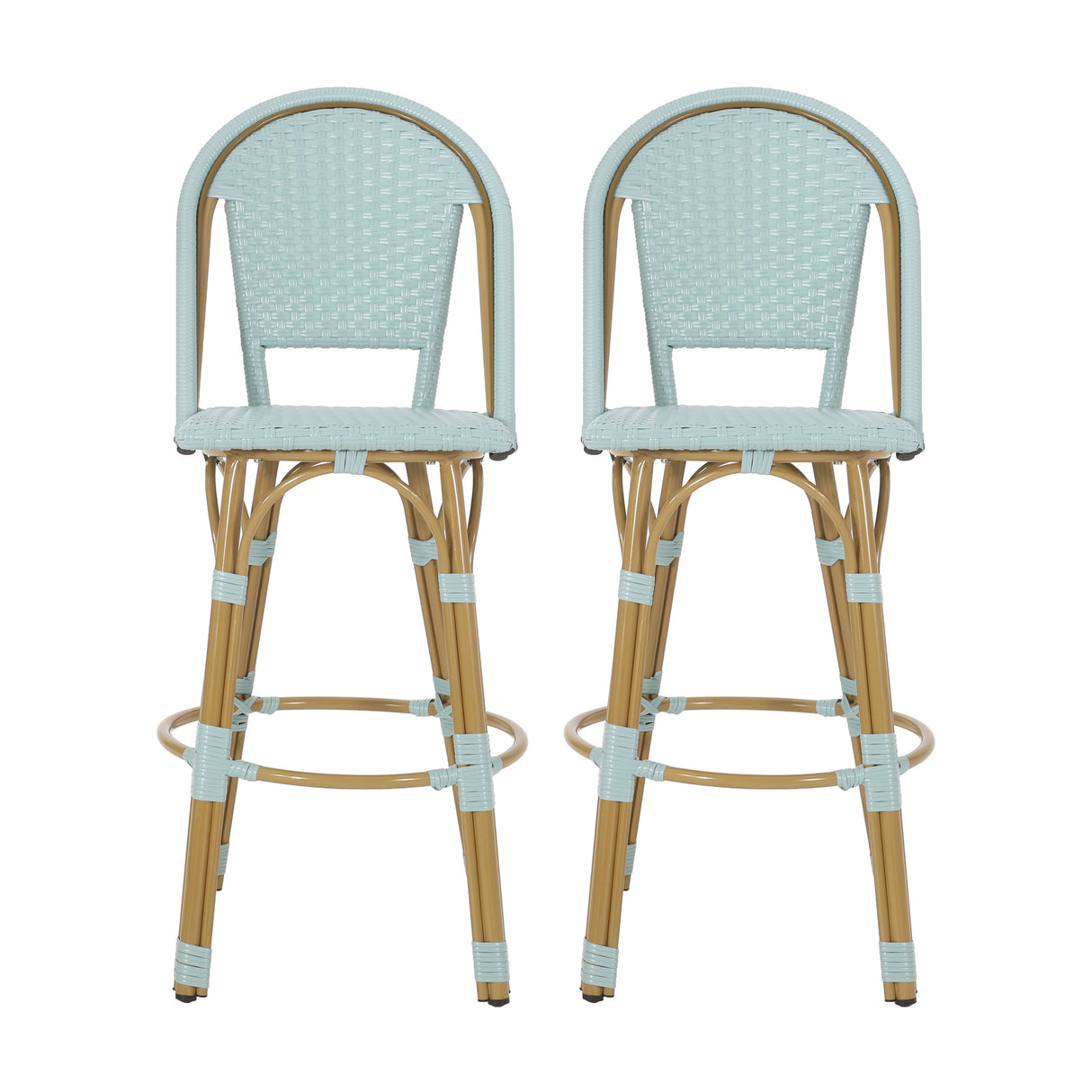 Shelton Wicker and Aluminum Outdoor 29.5 Inch Barstools by Christopher Knight Home -Set of 2