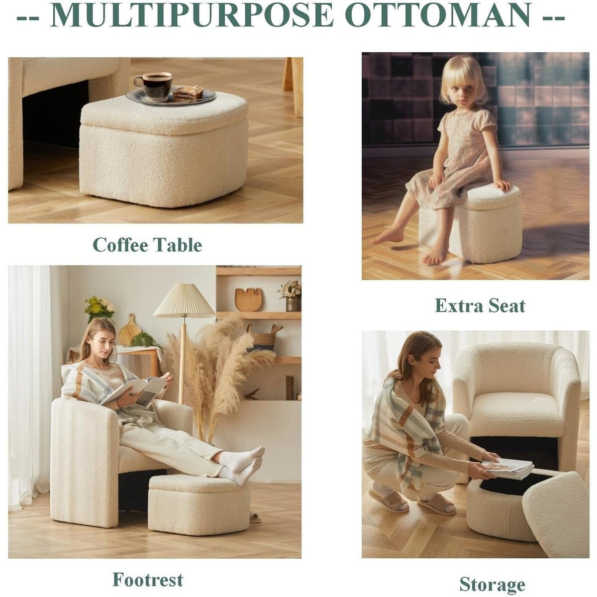 Sherpa Barrel Chair Accent Chair with Storage Ottoman Set