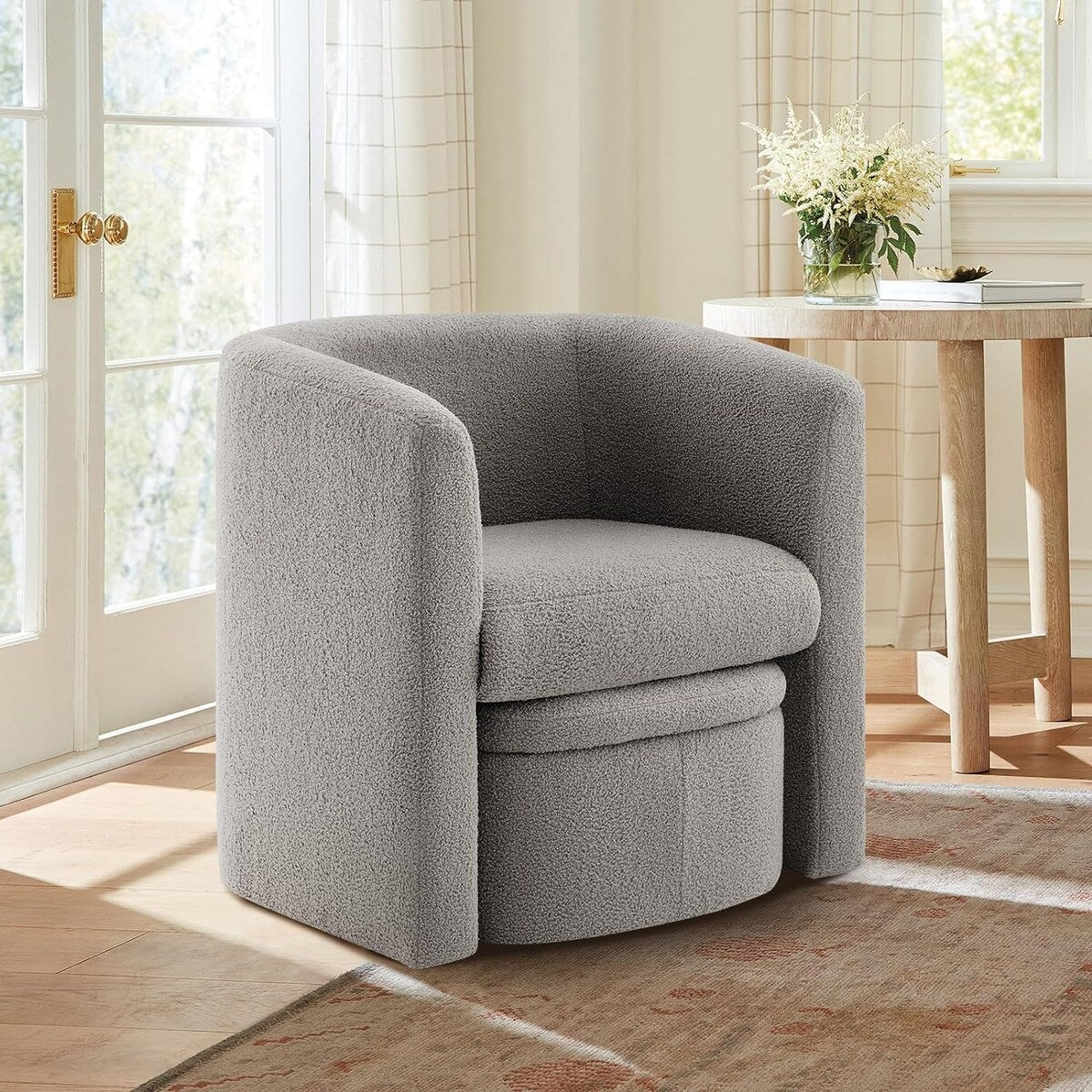 Sherpa Barrel Chair Accent Chair with Storage Ottoman Set
