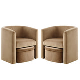 Sherpa Barrel Chair Accent Chair with Storage Ottoman Set