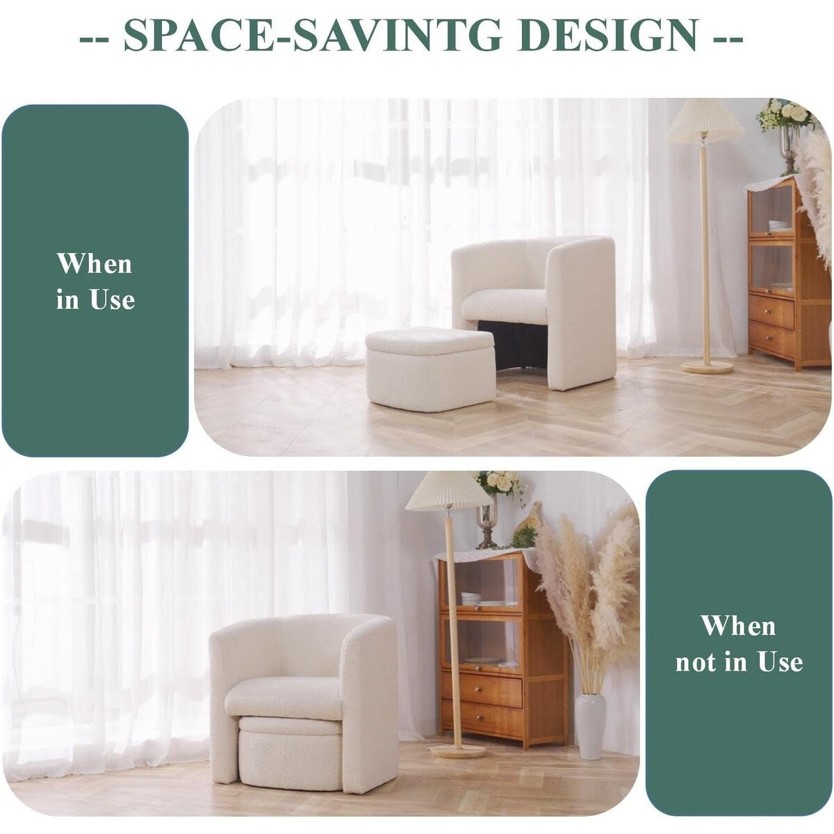 Sherpa Barrel Chair Accent Chair with Storage Ottoman Set
